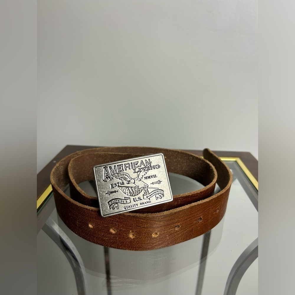 American Living Genuine Brown leather Buckle Belt Size‎ L WOMENS unisex